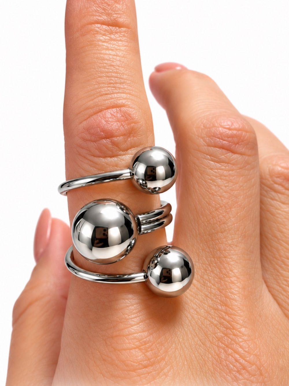 Sterling Silver Multi-Ball Open Ring - Silver